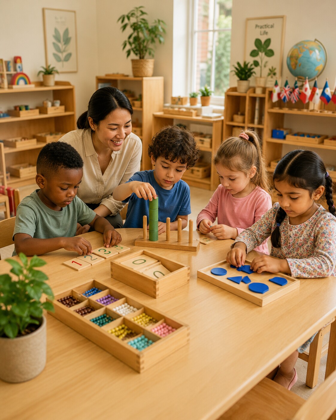Young children playing with toys in a bright Kampala learning room