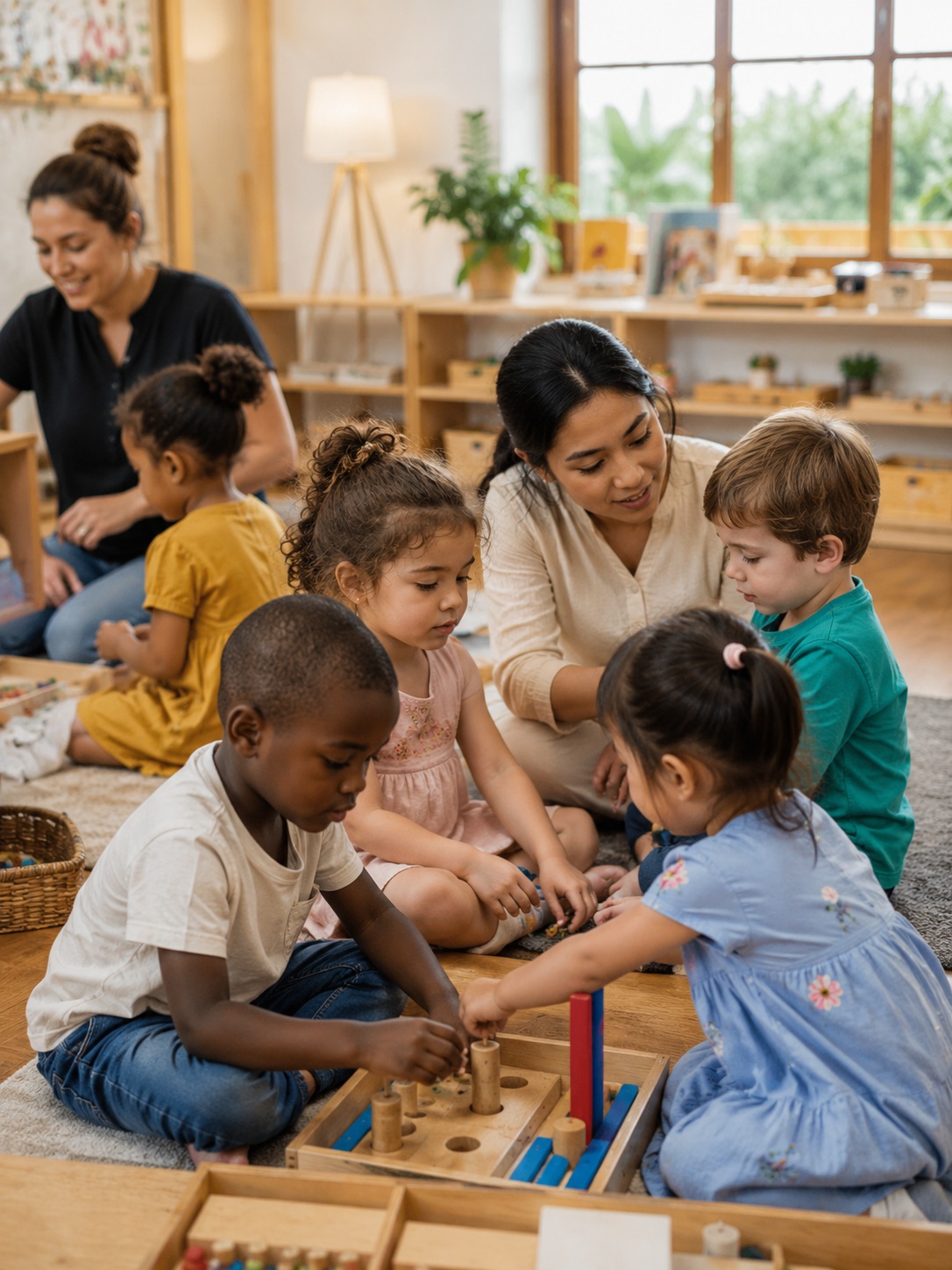 Preschool children exploring sand and toys outdoors in Kampala
